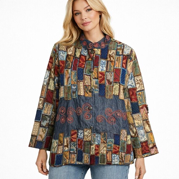 Sandy Starkman vintage y2k patchwork art to wear coatjacket size Medium